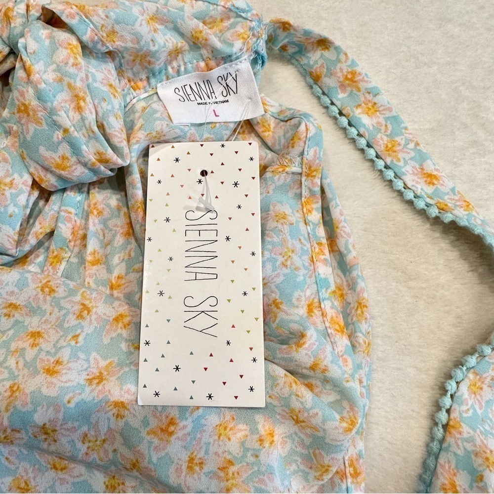NWT Sienna Sky High Neck Sleeveless Floral Tie Back Midi Dress - Picture 7 of 13